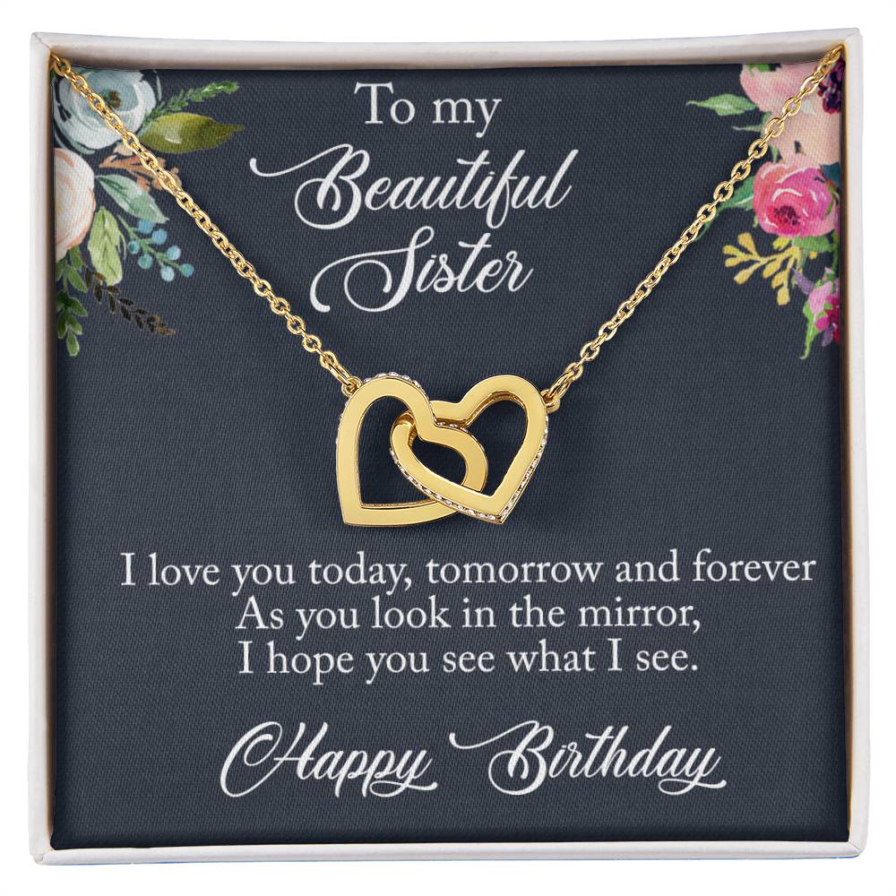 To My Beautiful Sister Interlocking Hearts Birthday Necklace