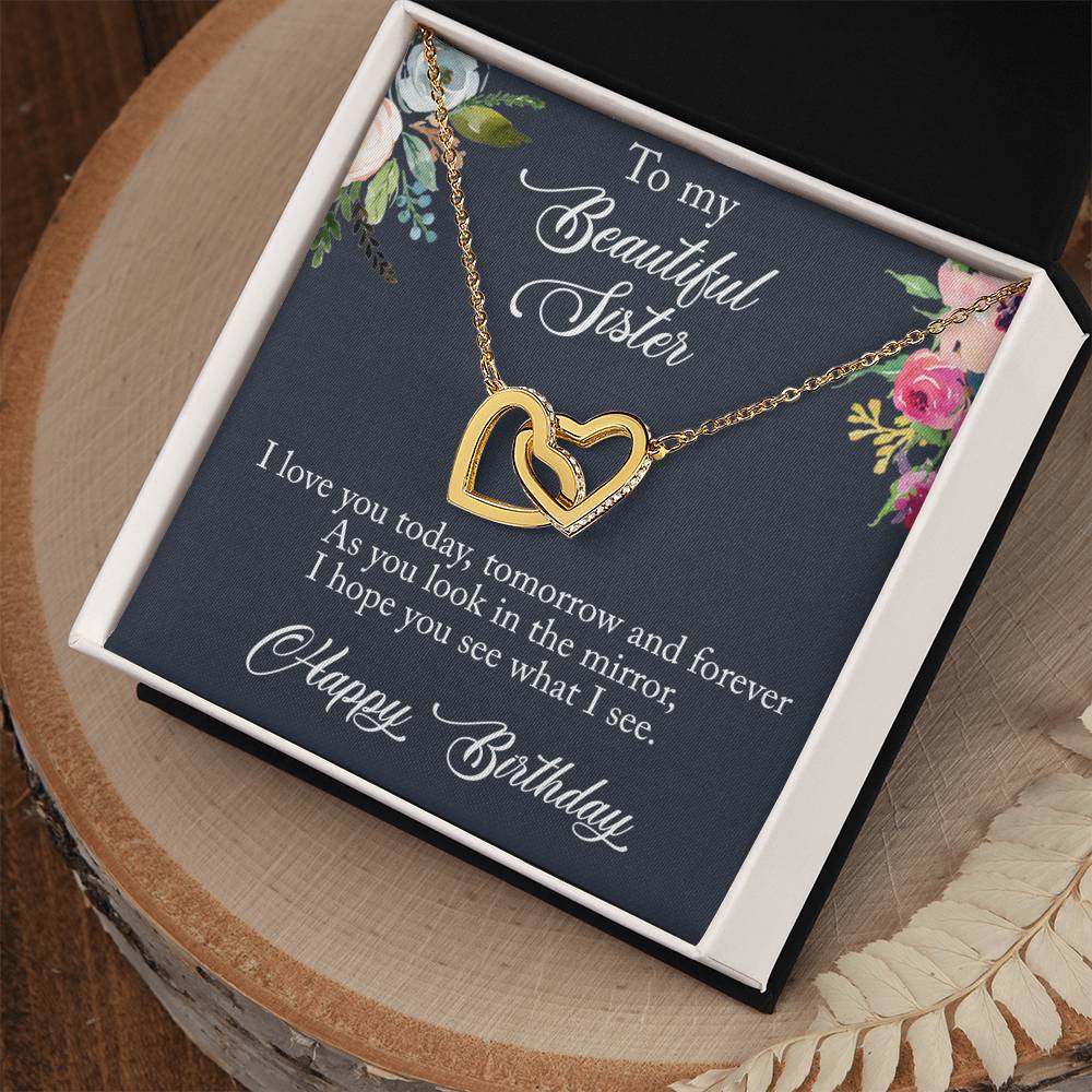 To My Beautiful Sister Interlocking Hearts Birthday Necklace