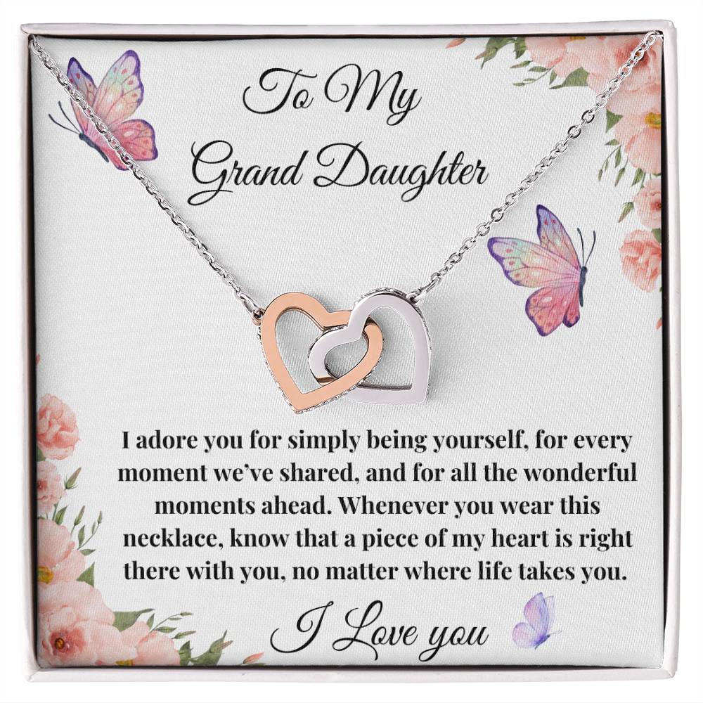 To My Grand Daughter I adore You Interlocking Hearts Necklace