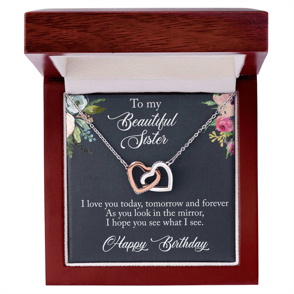 To My Beautiful Sister Interlocking Hearts Birthday Necklace