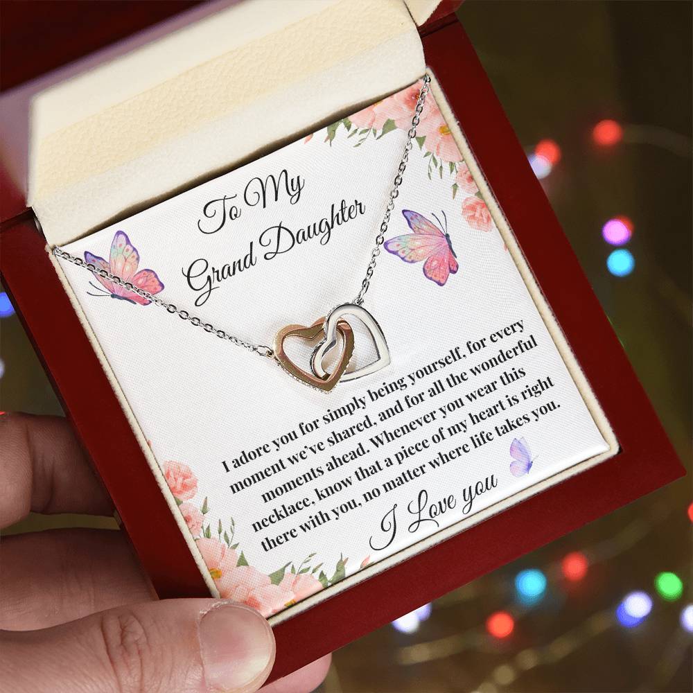 To My Grand Daughter I adore You Interlocking Hearts Necklace