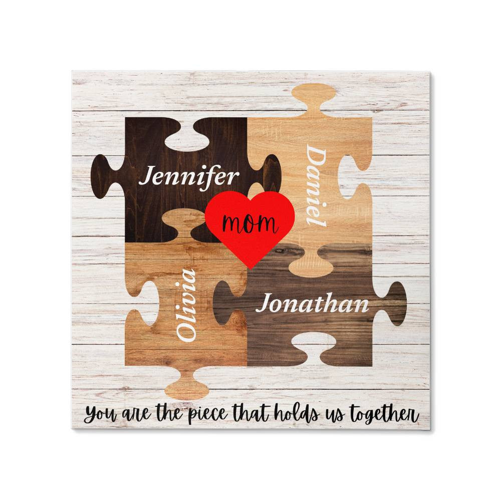 Personalized Names Puzzle Piece Canvas for Mom