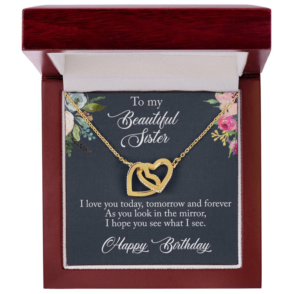 To My Beautiful Sister Interlocking Hearts Birthday Necklace